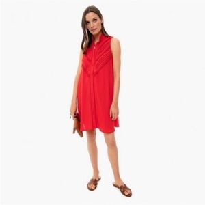 NWOT Pomador Place A Line Eyelet Button Down Sleeveless Shirt Dress in Poppy Red